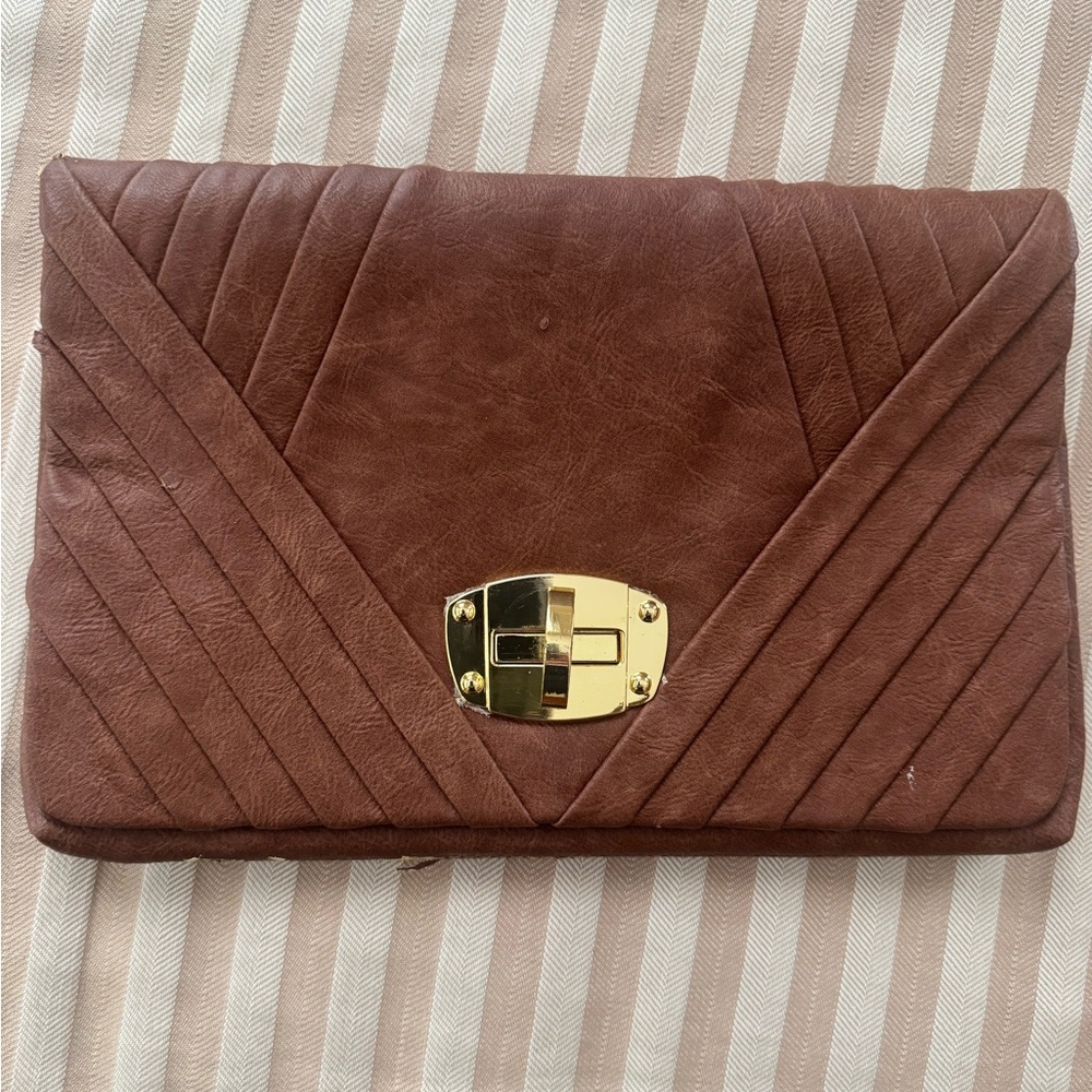 Urban Expressions Tan Vegan Clutch with Gold Accent